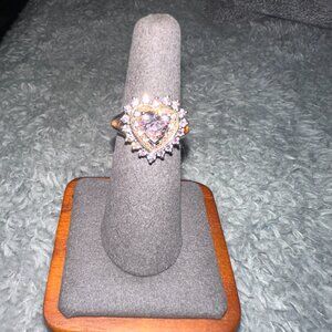Pink CZ heart gold tone  cocktail ring sz 6.5 HSN